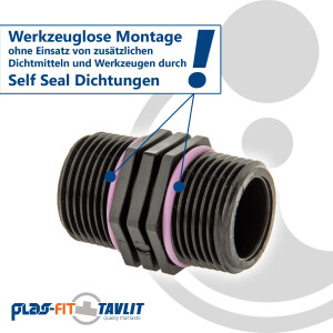 TAVLIT Doppelnippel 3/4 x 1 Zoll Außengewinde, Self Seal PP-Schraubverbinder, drehbar 10 bar Typ NS