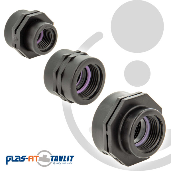 TAVLIT Doppelmuffe Kupplung 1 x 3/4 Zoll Innengewinde, Self Seal PP-Schraubverbinder, 10 bar Typ FCS