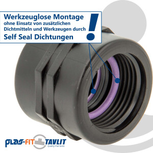TAVLIT Doppelmuffe Kupplung 3/4 Innengewinde, Self Seal PP-Schraubverbinder, 10 bar Typ FCS
