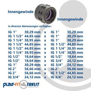 TAVLIT Doppelmuffe Kupplung 3/4 Innengewinde, Self Seal PP-Schraubverbinder, 10 bar Typ FCS