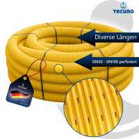 tecuro Drainagerohr, flexibel, gewellt und geschlitzt, DN 50 60 80 100, verschiedene Längen, PVC-U, DIN 1187