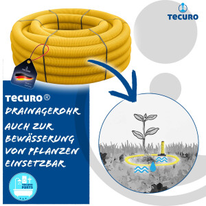 tecuro Drainagerohr, flexibel, gewellt und geschlitzt, mit Kokosumflechtung, 50 Meter, DN 50 60 65 80 100, PVC-U, DIN 1187