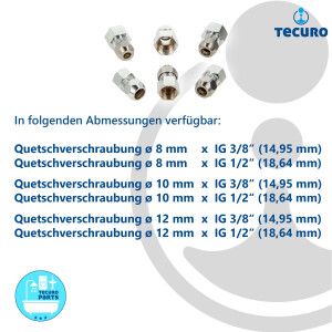 tecuro gerade Quetschverschraubung x Zoll Innengewinde, Messing verchromt