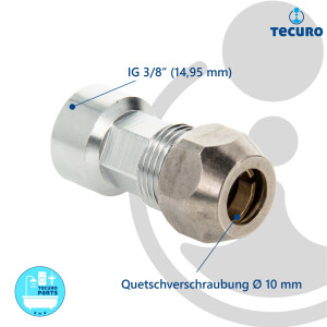 tecuro gerade Quetschverschraubung Ø 10 mm x G 3/8 Zoll IG, flachdichtend, Messing verchromt