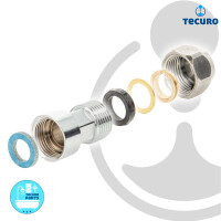 tecuro gerade Quetschverschraubung Ø 10 mm x G 3/8 Zoll IG, flachdichtend, Messing verchromt