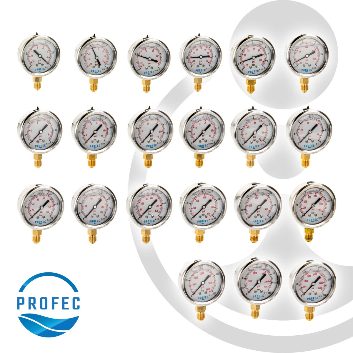 Profec Vakuummeter -1 bis 1,5 bar, Glyzeringefüllt, Ø 63 mm, 1/4 Zoll ...