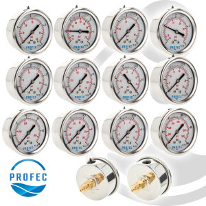 Profec Manometer Glyzeringefüllt, Ø 63 mm,...