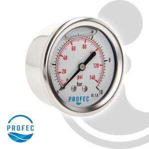 Profec Manometer 0 - 10 bar, Glyzeringefüllt,...