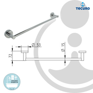 tecuro 8000 Badetuchhalter 600 mm, Rohr Ø 15 mm -...