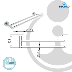 tecuro 8000 Doppel-Badetuchhalter 450 mm, Rohr Ø 15 mm - Metall hochglanzverchromt