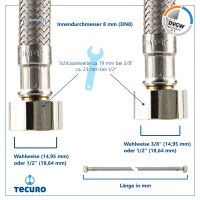 tecuro Sanitär Verbindungsschlauch 1/2 ÜWM x 1/2 ÜWM x 300 mm - KTW-A- DVGW