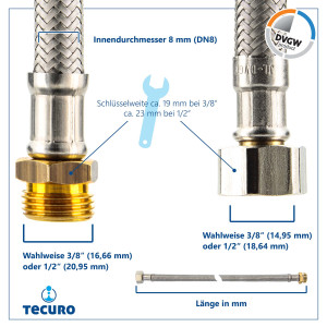tecuro Sanitär Verbindungsschlauch 3/8 ÜWM x 3/8 AG x 150 mm - KTW-A- DVGW