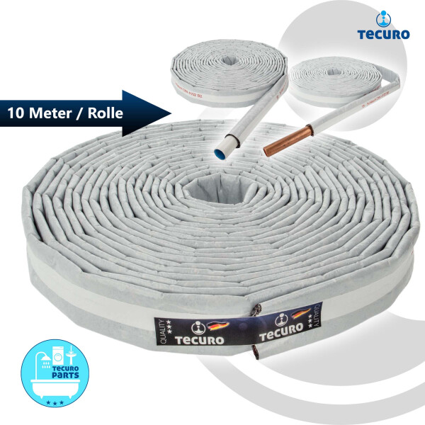 tecuro Vlies - Rohrisolierung mit wasserdichter PE-Schutzfolie, 4 mm Dämmstärke, Rolle mit 10 Meter