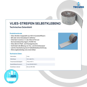 tecuro Vlies - Isolier - Streifen 70 mm x 3,6 Meter, selbstklebend, mit Dampfsperre, 2 mm Dämmstärke