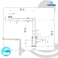 tecuro DESIGN Raumspar Flaschen-Geruchsverschluss 1 1/4 Zoll x Ø 32 mm, Kunstoff ABS weiß glänzend (RAL 9010)