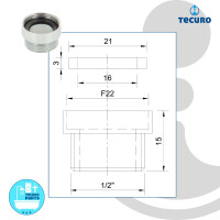 tecuro Mischdüse - Armaturen Adapter M22 x 1 IG auf 1/2 Zoll Außengewinde, Messing verchromt