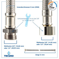 tecuro Sanitär Verbindungsschlauch 1/2 ÜWM x 1/2 AG x 500 mm - KTW-A- DVGW