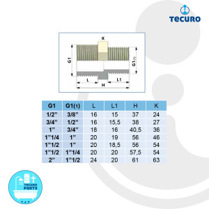 tecuro Doppelnippel, reduziert, 1 1/2 Zoll AG x 2 Zoll AG, PA (nylon 66), natur