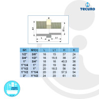 tecuro Doppelnippel, reduziert, 1 1/2 Zoll AG x 2 Zoll AG, PA (nylon 66), natur