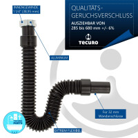 tecuro flexibler Geruchsverschluss 1 1/4 Zoll auf Ø 32/40 mm, ausziehbar 285-680 mm