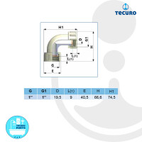 tecuro 90° Winkel mit beidseitig Überwurfmutter, PA (nylon 66), natur
