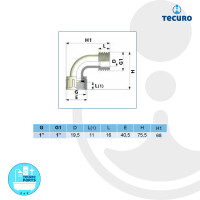 tecuro 90° Winkel mit Außengewinde x Überwurfmutter, PA (nylon 66), natur
