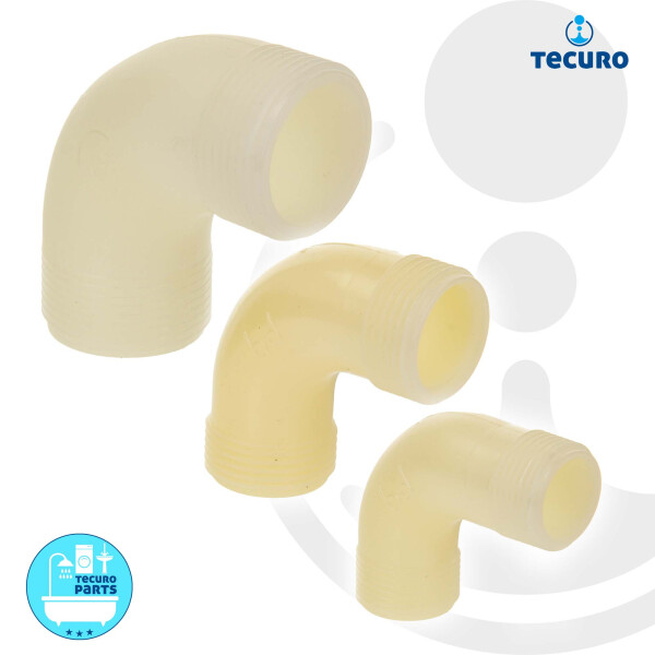 tecuro 90° Winkel mit beidseitig Außengewinde, PA (nylon 66), natur