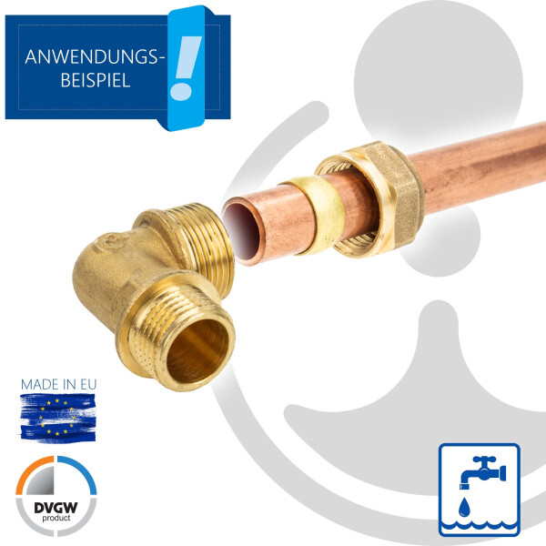 Tecuro Messing-Klemmringverbinder Winkel 90° – 10 X 12 Mm – DVGW-geprüft Für Solar & Trinkwasser