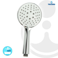 tecuro Komfort-Handbrause Ø 110 mm - mit 3-Funktionen und Antikalknoppen, verchromt