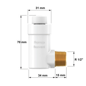 FLAMCO Schnellentlüfter Schwimmerentlüfter Flexvent H R1/2 Zoll, weiß, ohne Absperrventil - 10 bar, max. +90°C - Typ 27711