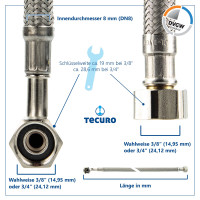 tecuro Trinkwasser Zulaufschlauch IG mit Bogen 90° x IG - KTW-A- DVGW 3/4 x 3/4 x 2500 mm