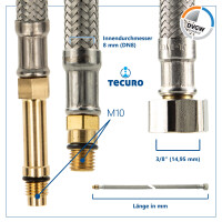 tecuro Sanitärarmaturen Anschlussschlauch M10x1 kurz - 3/8 ÜWM x 500 mm - KTW-A- DVGW