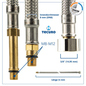 tecuro Sanitärarmaturen Anschlussschlauch M10x1 lang - 3/8 ÜWM x 500 mm - KTW-A- DVGW