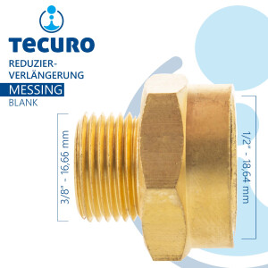 tecuro Red.-Verlängerung Außengewinde G 3/8 x Innengewinde Rp 1/2, zyl. MS-blank CW617N