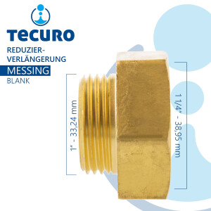 tecuro Red.-Verlängerung Außengewinde G 1 Zoll x Innengewinde Rp 1 1/4, zyl. MS-blank CW617N