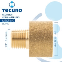 tecuro Red.-Verlängerung Außengewinde G 1/8 x Innengewinde Rp 1/4, zyl. MS-blank CW617N