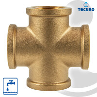 tecuro Kreuzstück allseitig Innengewinde Rp 1 1/2 Zoll, Messing blank CW617N
