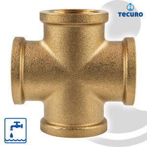 tecuro Kreuzstück allseitig Innengewinde Rp 2 Zoll, Messing blank CW617N