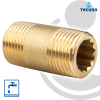 tecuro Rohrdoppelnippel, beids. Außengewinde R 1/2 Zoll x 30 mm MS-blank, CW617N