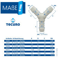 tecuro Schlauchverbinder Y-Stück, allseitig Ø 21 mm - Nylon weiß