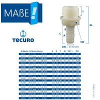 tecuro Schlauchtülle mit AG - Ø 41 mm x 1 1/4 (5/4) Zoll - Nylon weiß