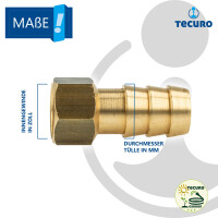 tecuro Sechskant-Schlauchtülle mit Innengewinde Rp 3/8 Zoll x Tülle Ø 10 mm - Messing blank
