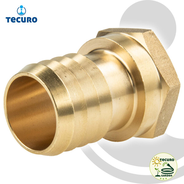 tecuro Sechskant-Schlauchtülle mit Innengewinde Rp 1 Zoll x Tülle Ø 25 mm - Messing blank