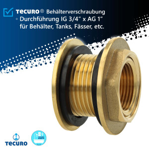 tecuro  Regentonnendurchführung IG 3/4 x AG 1 Zoll -...