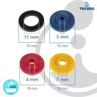 tecuro Wasser-Spar-Set für Brauseschlauch/Duschkopf - Wasserdurchflussbegrenzer Blau 5 Liter, Rot 7 Liter, Gelb 11 Liter