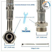 tecuro Sanitär Verbindungsschlauch 90° Bogen 3/8 ÜWM x 3/8 AG x 200 mm - KTW-A DVGW
