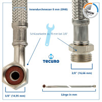 tecuro Sanitär Verbindungsschlauch 90° Bogen 3/8 Überwurfmutter x 3/8 AG x 500 mm - KTW-A DVGW