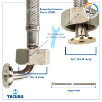 tecuro Trinkwasser Zulaufschlauch IG mit Bogen 90° x IG - KTW-A- DVGW 3/8 x 3/8 x 300 mm