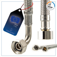 tecuro Trinkwasser Zulaufschlauch IG mit Bogen 90° x IG - KTW-A- DVGW 3/8 x 3/8 x 500 mm