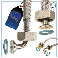 tecuro Trinkwasser Zulaufschlauch IG mit Bogen 90° x IG - KTW-A- DVGW 3/8 x 3/8 x 800 mm